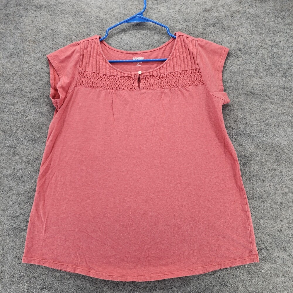 Lands End Shirt Womens Medium 10-12 Short Sleeve Pink